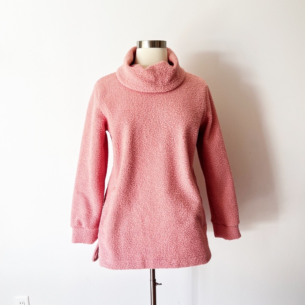 Lands' End Fleece Tunic Pink Sherpa Cowl Neck Pullover Teddy Cozy XL